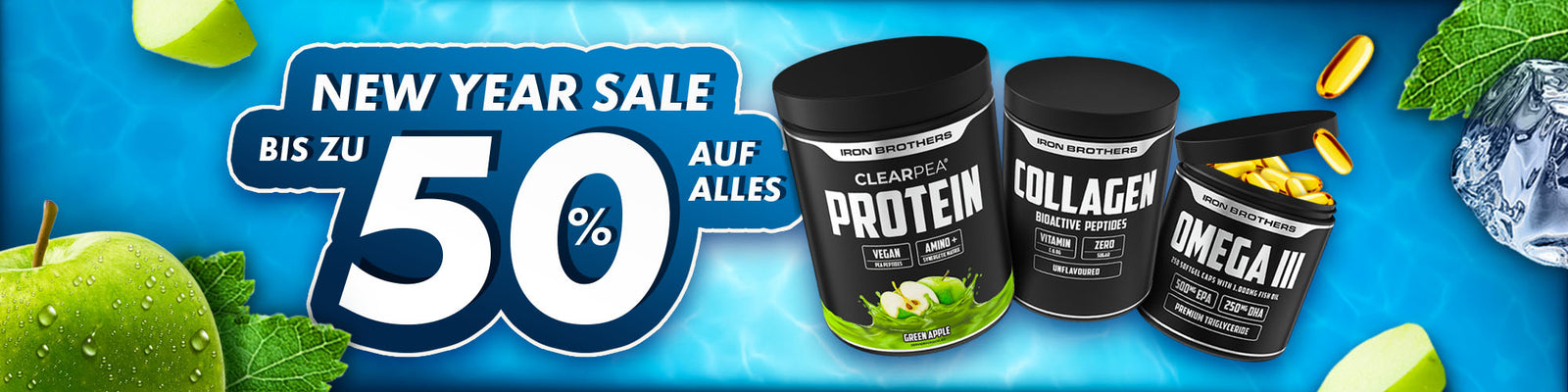 New Year Sale 2025 - bis zu 50% sparen nur bei Iron Brothers - Sportnahrung und Supplements MAde in Germany