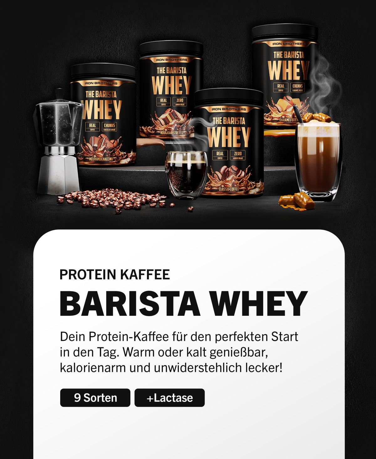 The Barista Whey von Iron Brothers - Der Beste Protein Kaffee in 9 Leckeren Sorten +Laktase - Made in Germany