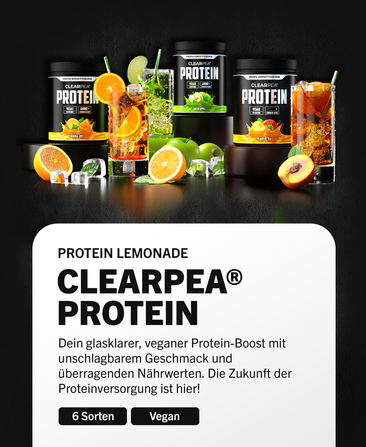 ClearPea Protein von Iron Brothers - Das Beste Partentierte Vegane Clear Protein von Iron Brothers in 6 Leckeren Sorten - Made in Germany