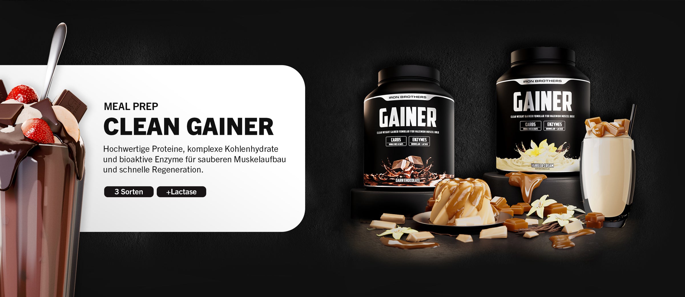 Clean Weight Gainer von Iron Brothers - Weight Gainer in 3 Leckeren Sorten +Lactase