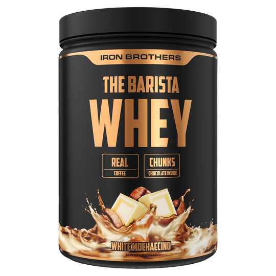 Iron Brothers The Barista Whey - Protein Kaffee White Mochaccino Geschmack 908g Dose, Weiße Schokolade Kaffee Protein