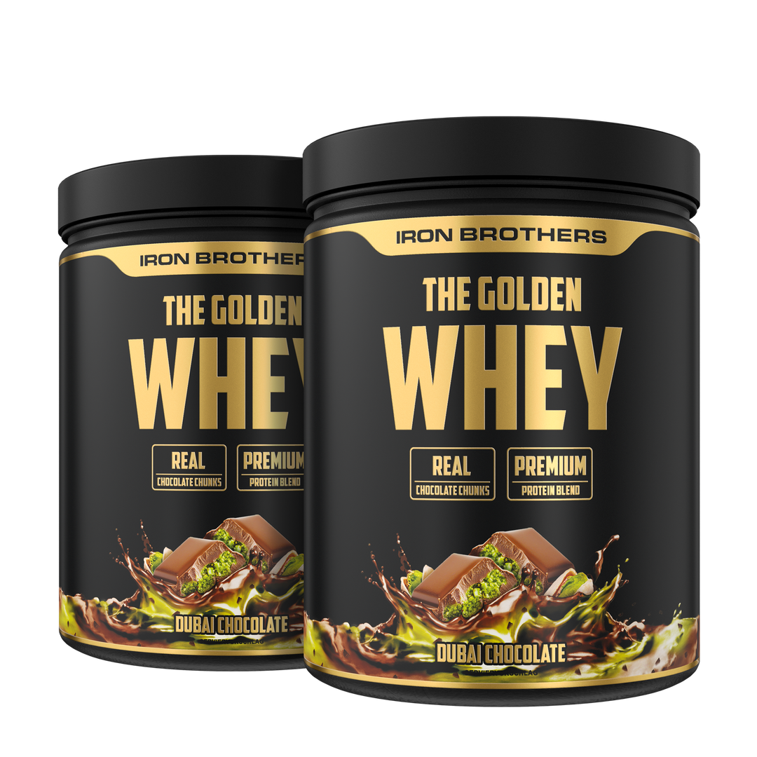 The Golden Whey Protein von Iron Brothers im Doppelpack - Dubai Chocolate Flavour -Dubai Schokoladen Geschmack